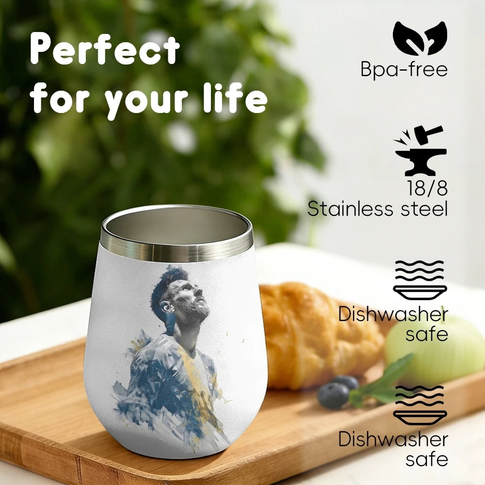 Football Star M-Messi Vacuum Flasks 12oz Insulated Wine Tumbler Vacuum Coffee Mug Egg Shape Thermos Cup