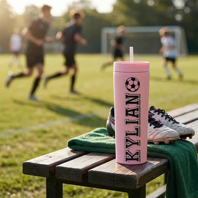 Personalized Water Cup with Straw, Customized Football Name Water Bottle, Suitable for World Cup, Outdoor Sports, School