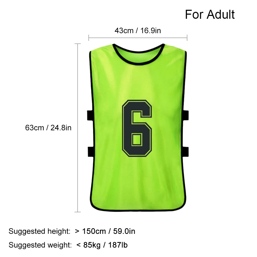 6/12PCS Kid's Football Pinnies Quick Dry Soccer Jersey Youth Sports Scrimmage Basketball Team Training Numbered Bibs Sports Vest