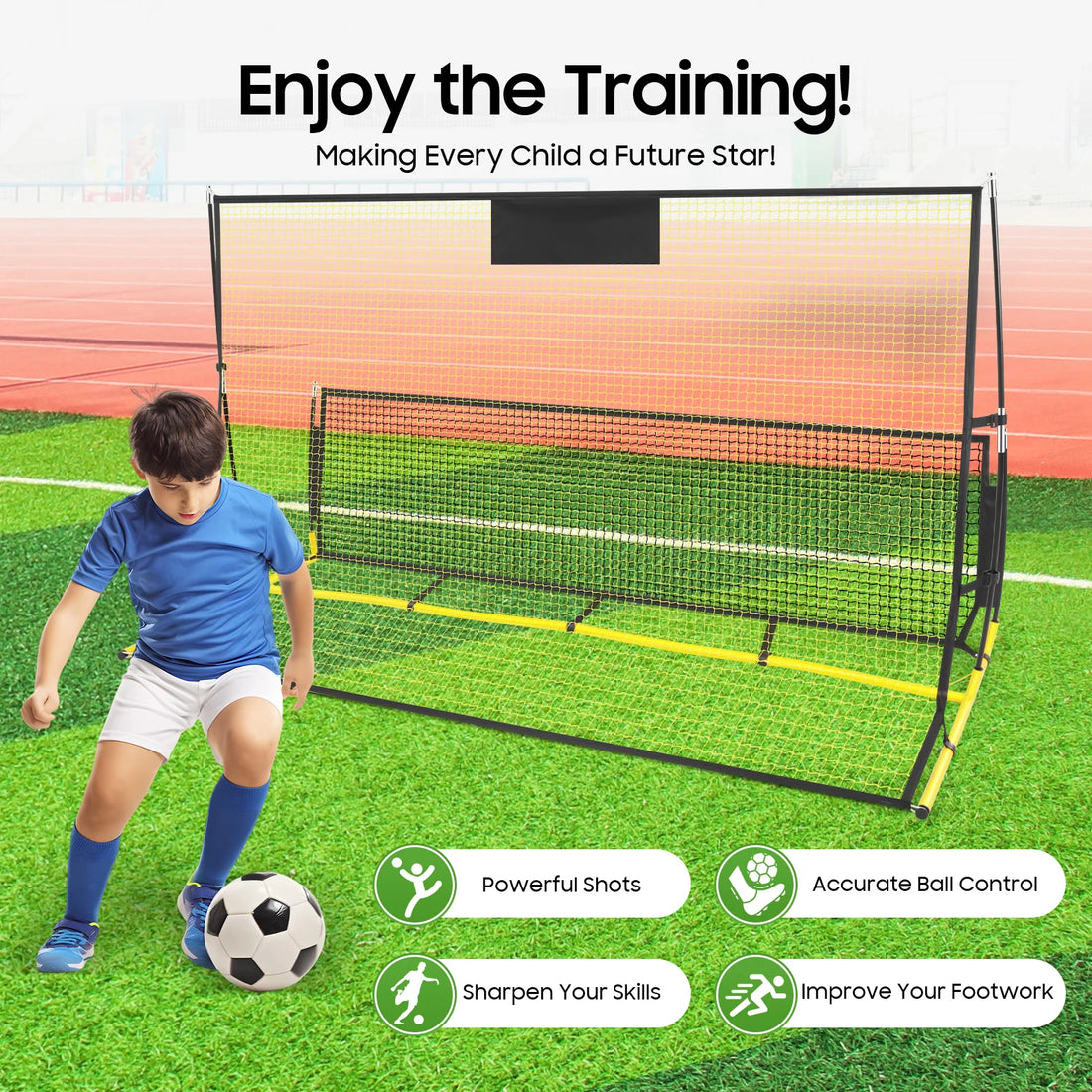 Portable Multi Football Rebounder Net, Improved Solo Football Rebounder Net, Solo Football Kick Trainer for Training Passing