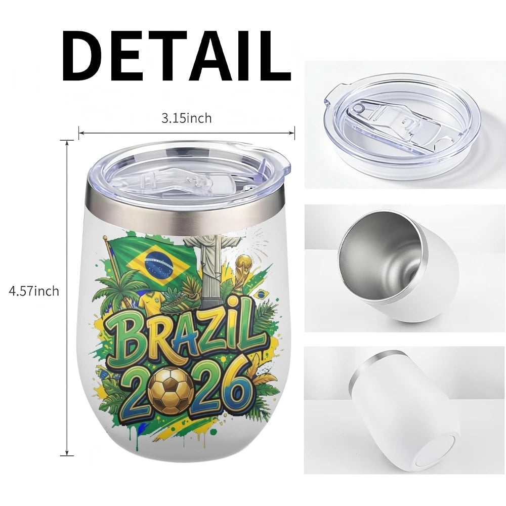 Famous Brazil Football Vacuum Flasks 12oz Insulated Wine Tumbler w/ Lid Double Wall Vacuum Cup Hot Cold Sport Travel Mug