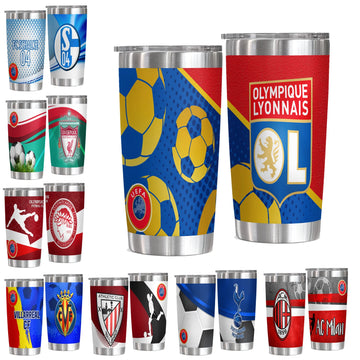 20oz EU Football Clubs Vacuum Tumbler cup Stainless Steel Double Insulated Water Bottle with Straw for Hot Cold Drink soccer fan